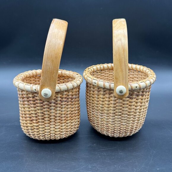 Vintage Nantucket Baskets Handcrafted Woven Swing Handle Set of 2 Boho Farmhouse - Picture 3 of 12